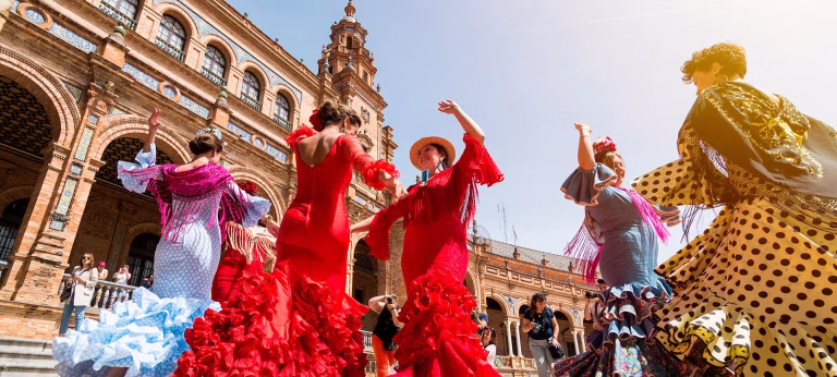bailarina de flamenco en la plaza de espana, sevilla, capturando la esencia de la cultura andaluza y el arte tradicional