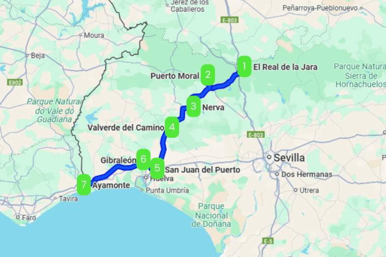 Mapa de EUROVELO 1 POR ANDALUCÍA