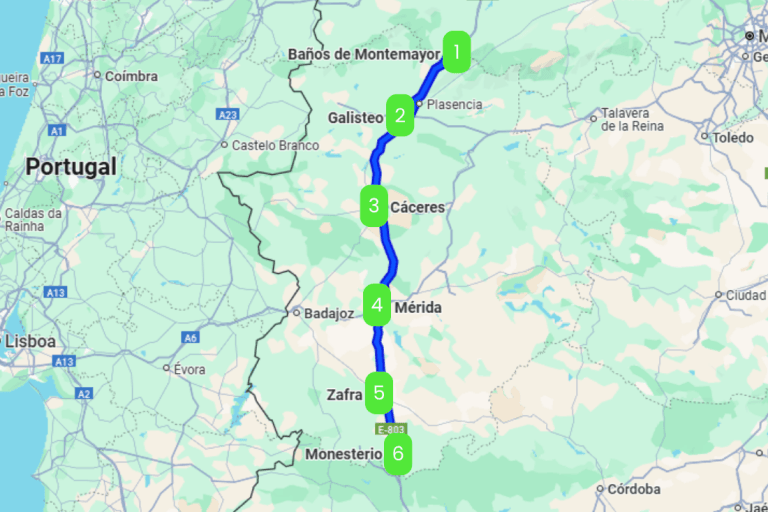 Mapa de EUROVELO 1 POR EXTREMADURA