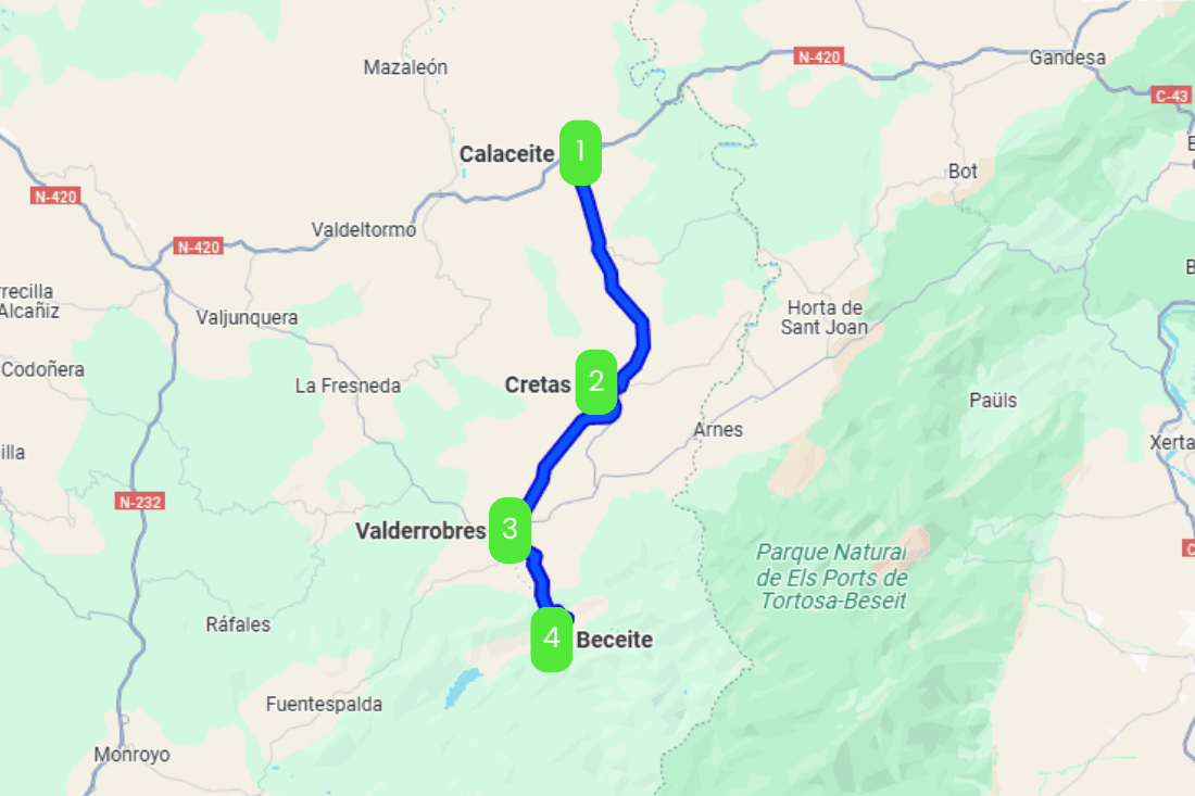 Mapa del Matarraña en autocaravana: ruta por la Toscana española entre Teruel, Tarragona y Castellón