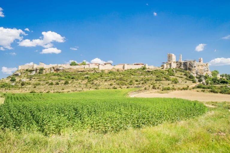 Vista panorámica del castillo de Gormaz con murallas sobre una colina en Soria