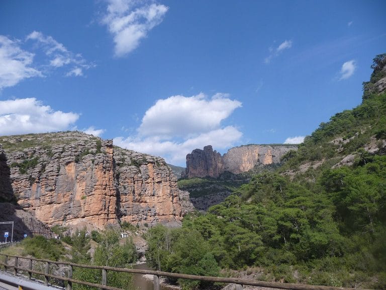 Desfiladero del Congost de Collegats con el río Noguera Pallaresa entre paredes rocosas y vegetación en el Pirineo de Lleida
