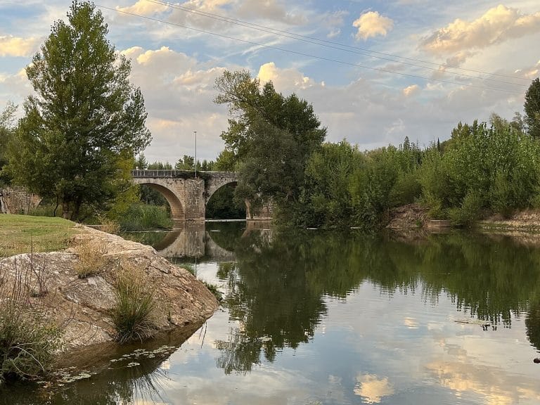 Puente de piedra sobre el río Pisuerga en Tariego de Cerrato, entorno natural en la provincia de Palencia.